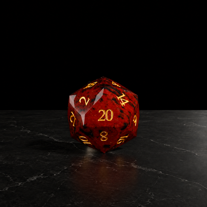 Emberwood Relic - Faceted Red Brown Stone Dice Set - D20 detail