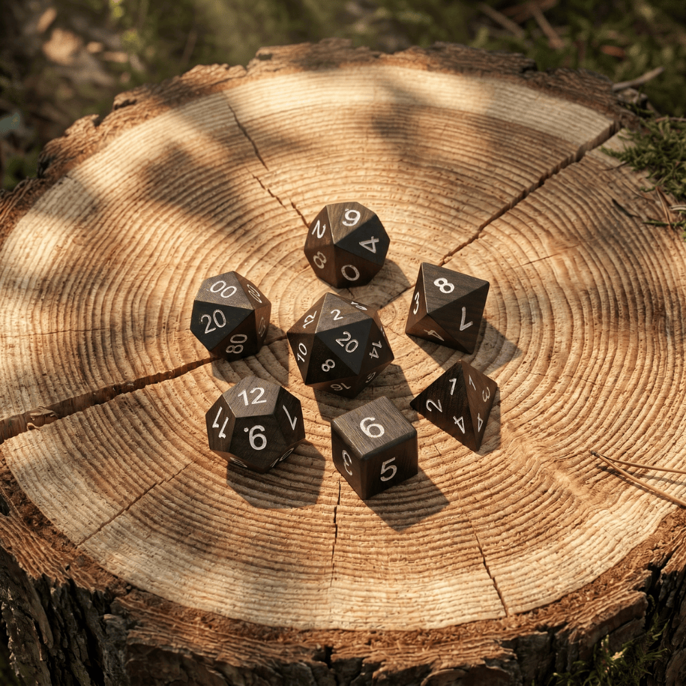 African Blackwood - Wood Dice Set African Blackwood Wood Dice Set for DND, 7pcs Handmade Polyhedral RPG Dice
