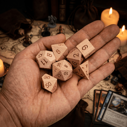Beechwood - Wood Dice Set Beech Wood Dice Set for DND, 7pcs Handmade Polyhedral RPG Dice