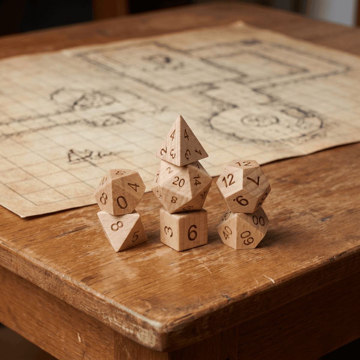 Beechwood - Wood Dice Set Beech Wood Dice Set for DND, 7pcs Handmade Polyhedral RPG Dice