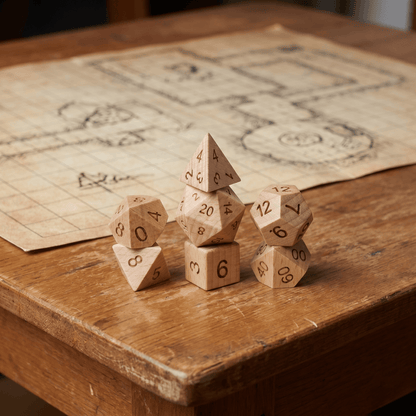 Beechwood - Wood Dice Set Beech Wood Dice Set for DND, 7pcs Handmade Polyhedral RPG Dice