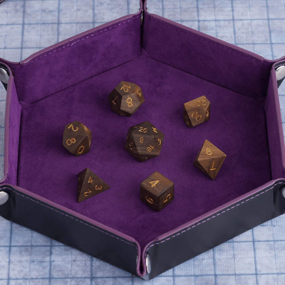 Black Walnut - Wood Dice Set Black Walnut Dice Set for DND, 7pcs Handmade Wooden Polyhedral RPG Dice