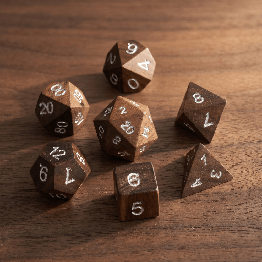 Black Walnut - Wood Dice Set Black Walnut Dice Set for DND, 7pcs Handmade Wooden Polyhedral RPG Dice
