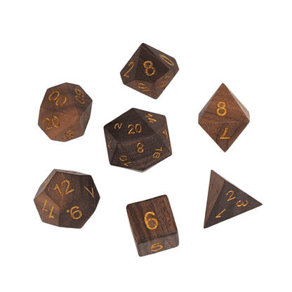 Black Walnut - Wood Dice Set Black Walnut Dice Set for DND, 7pcs Handmade Wooden Polyhedral RPG Dice