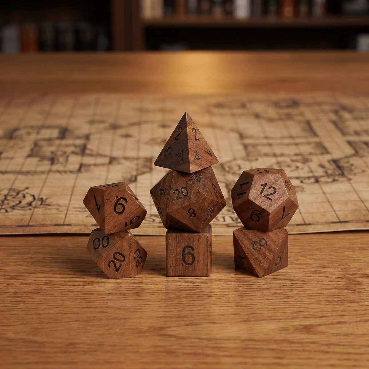 Rosewood - Wood Dice Set Rosewood Dice Set for DND, 7pcs Handmade Wooden Polyhedral RPG Dice