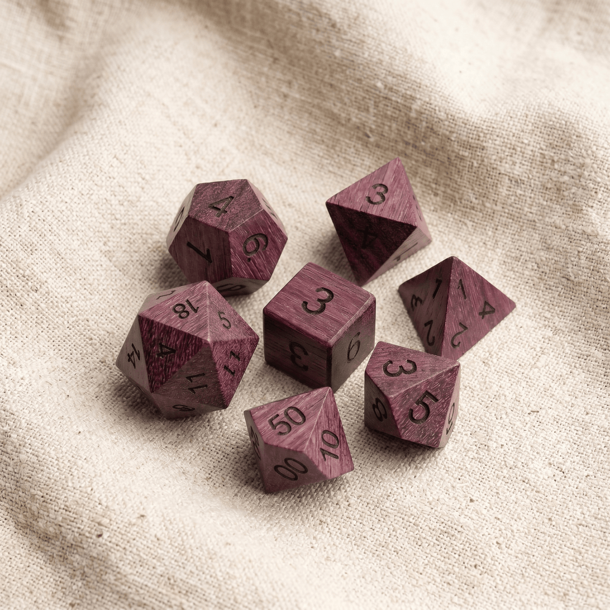 Violet - Wood Dice Set Purpleheart Wood Dice Set for DND, 7pcs Handmade Polyhedral RPG Dice