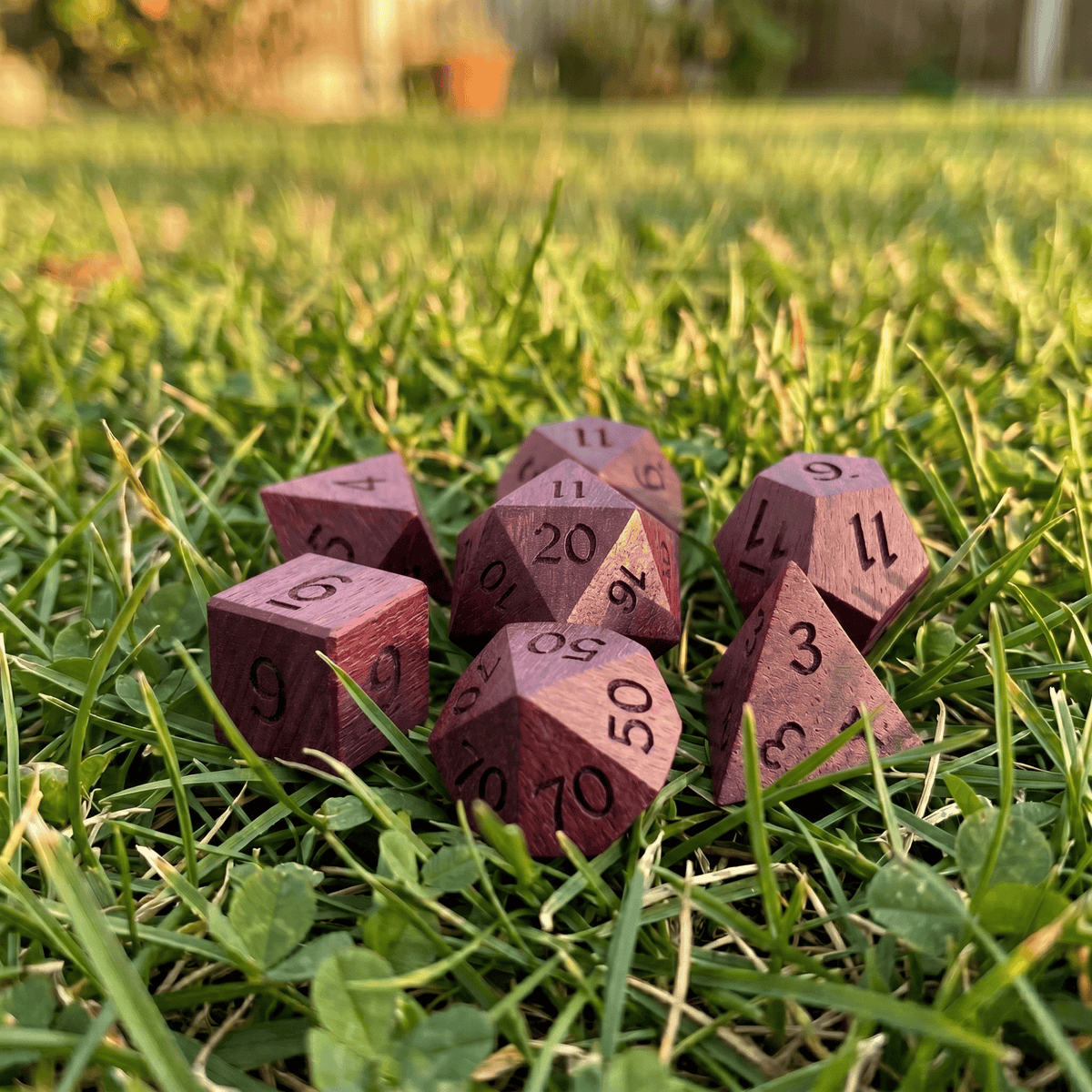 Violet - Wood Dice Set Purpleheart Wood Dice Set for DND, 7pcs Handmade Polyhedral RPG Dice