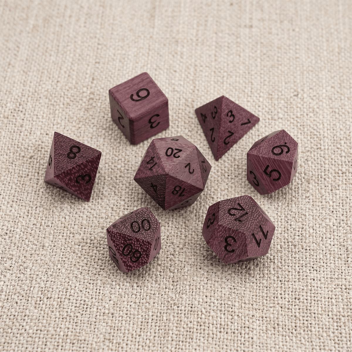 Violet - Wood Dice Set Purpleheart Wood Dice Set for DND, 7pcs Handmade Polyhedral RPG Dice