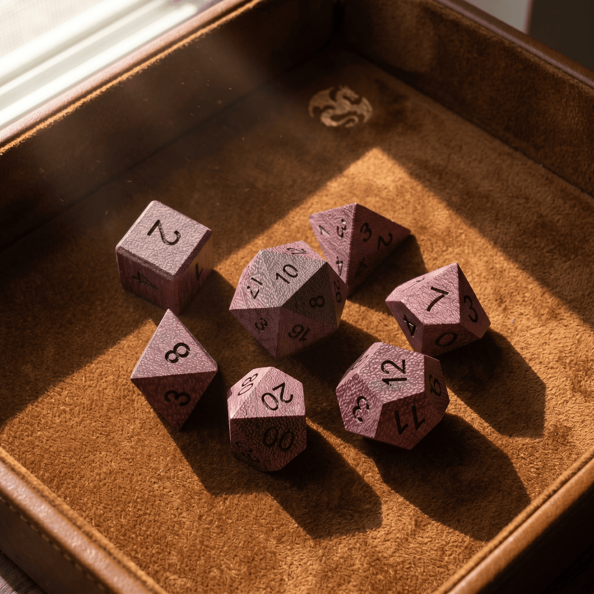 Violet - Wood Dice Set Purpleheart Wood Dice Set for DND, 7pcs Handmade Polyhedral RPG Dice