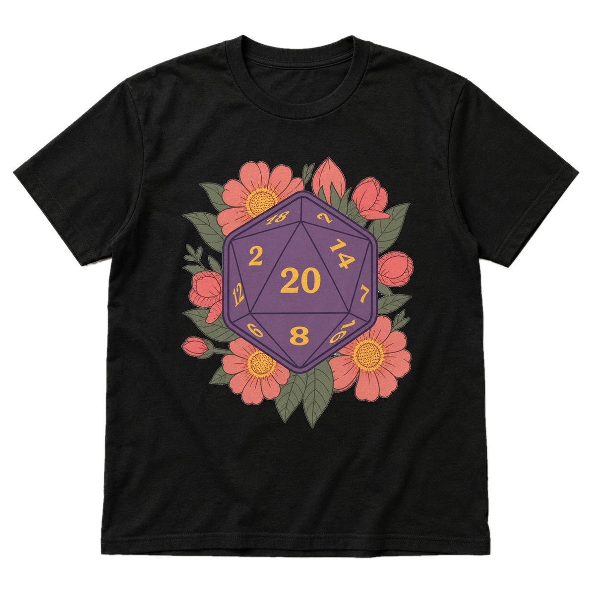 Floral D20 - DnD T-Shirt main product image on white background