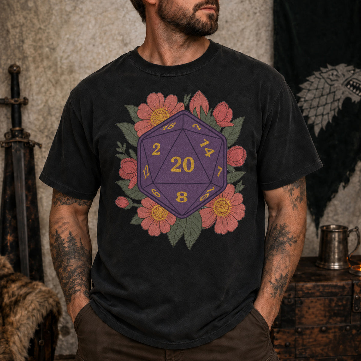 Floral D20 - DnD T-Shirt D&D lifestyle image