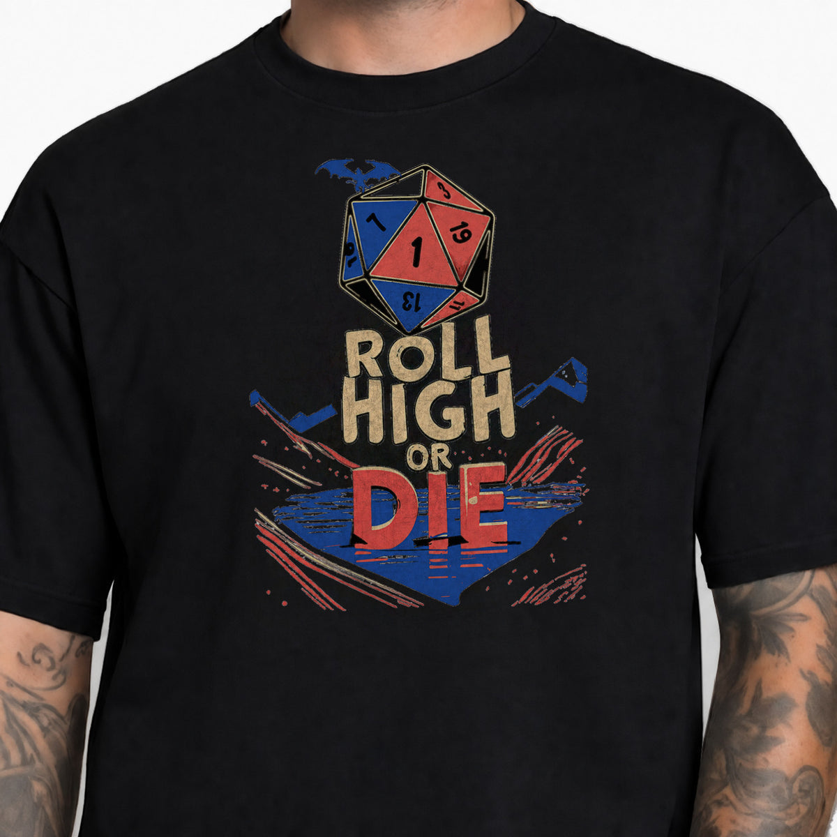 Roll High or Die - DnD T-Shirt male studio image