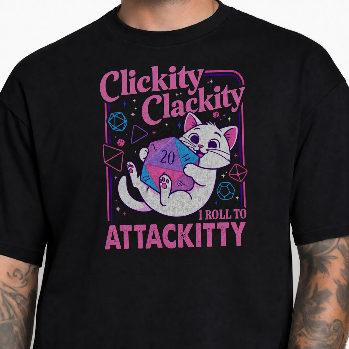 Clickity Clackity Roll to Attackity - DnD T-Shirt male studio image