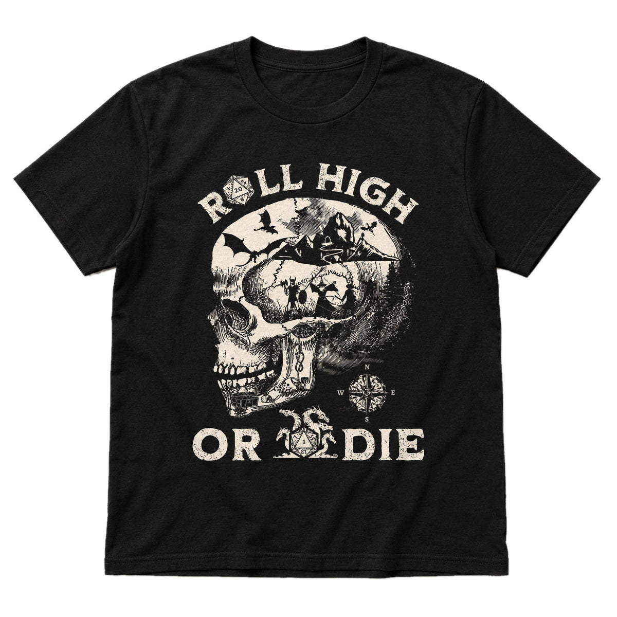 Roll High or Die Skull - DnD T-Shirt main product image on white background