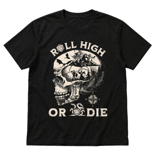 Roll High or Die Skull - DnD T-Shirt main product image on white background