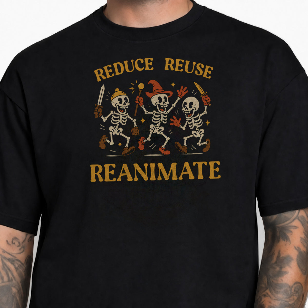 Reduce Reuse Reanimate - DnD T-Shirt male studio image